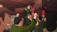 Bolin handing out supplies