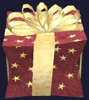 Fancy red and gold prefabricated gift box (Visible)