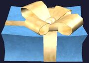 A blue decorative present (Visible)