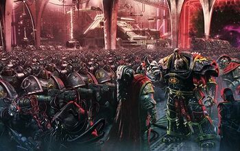 Ezekyle Abaddon Primer Capitán Hijos de Horus ante Justaerin