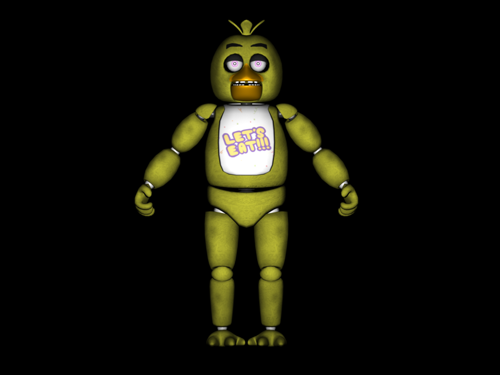 Shattered chica from fnaf looking for a new beak to wear but finds a mask  of her self