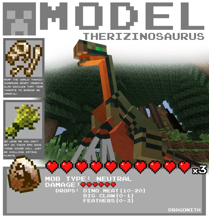 Image Minecraft therizinosaurus by dragonithd5xfhcb.jpeg Fossils and Archeology Mod Revival