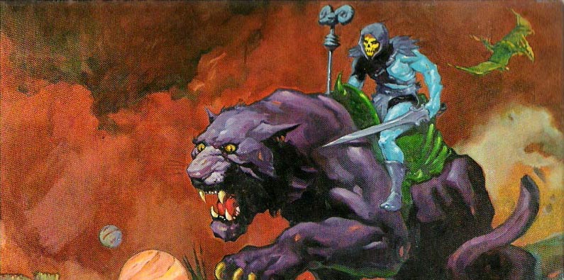 skeletor riding a cat