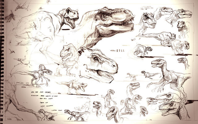 File:The Lost World Jurassic Park sketchbook page T-rex and Raptor.jpg