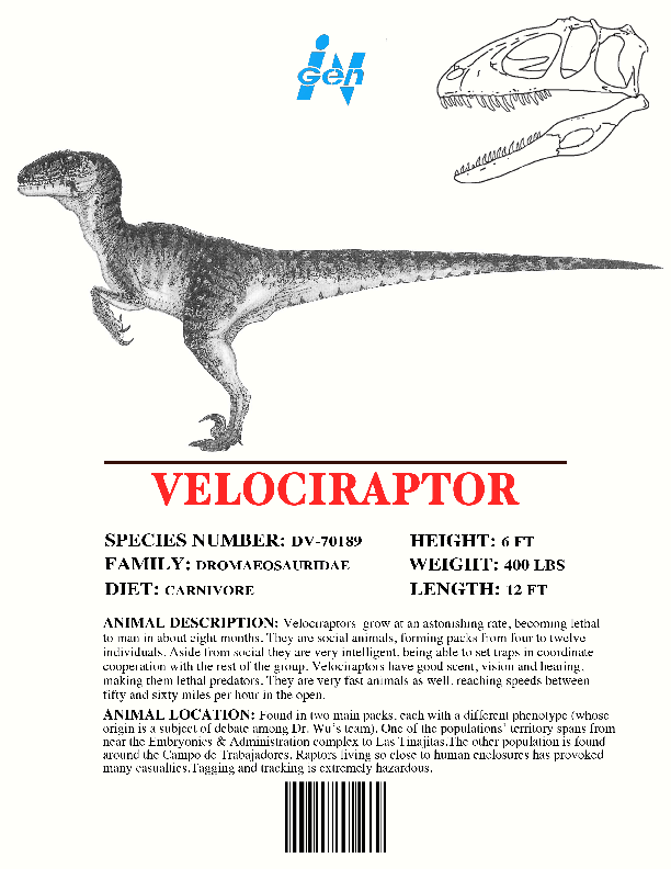 Image - Ingen Dinosaur Info Sheets Velociraptor.png | Jurassic Park wiki | Fandom powered by Wikia
