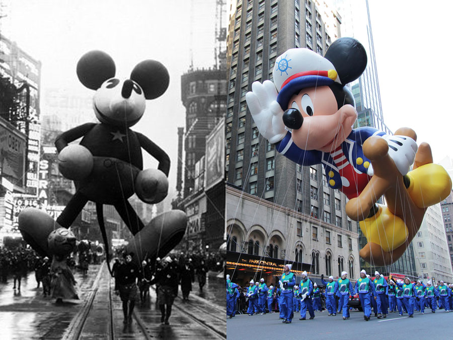 When did the first balloon character appear in the Macy's Thanksgiving Day Parade?