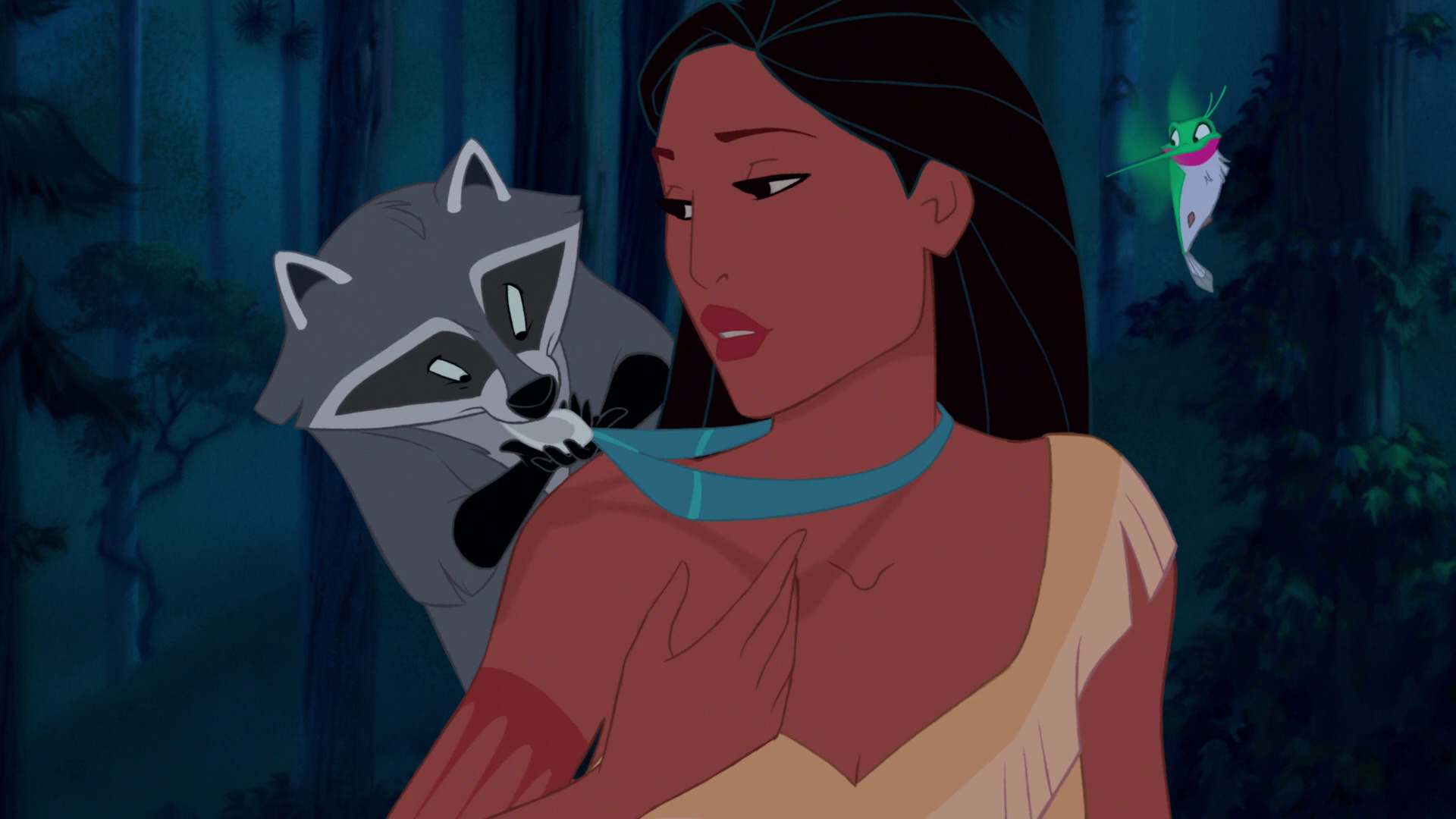 Image Meeko fiddles with Pocahontas' necklace.jpg Heroes Wiki(01)