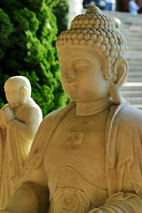 Buddha image - stone - with disciple