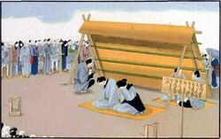 Man and woman undergoing public exposure for adultery in Japan-J. M. W. Silver