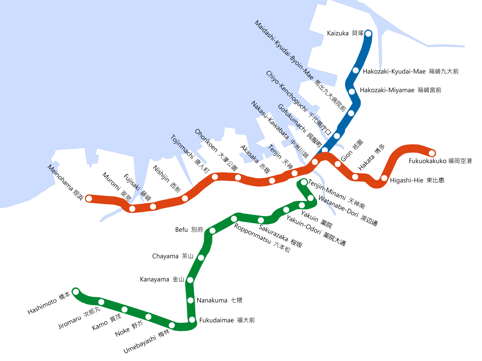 Fukuoka City Subway | Rapid Transit Wiki | Fandom powered by Wikia Fukuoka City Subway Map