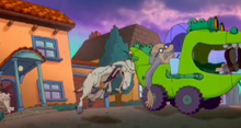 Post credit scene Goat accidentally kicks Grandpa in wagon on road