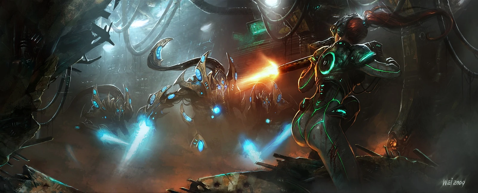 Starcraft's widely known character "Sarah Kerrigan" fights off the Protoss army.