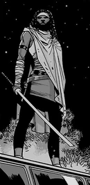 Michonne haciendo guardia