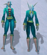 Festive Teal Pant Suit, Snow Background, NE Female