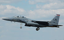McDonnell Douglas F-15 arrives RIAT Fairford 10thJuly2014 arp