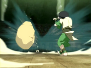 Aang airbending Toph's rock