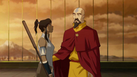 Korra comprometiéndose a ayudar a la Nación del Aire