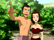 Sokka and Suki in beach clothes