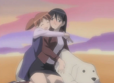Sakaki and Chiyo hugging