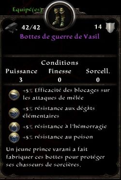 Bottes de Guerre de Vasil stats