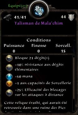 Talisman de Mala'chim stats