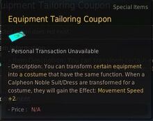 Costume equipment tailoring coupon