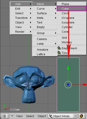 ไฟล์:Softbody เรียก Menu Add → Mesh →Cube.png
