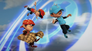 BoBoiBoy Tanah, Api dan Air diserang.png