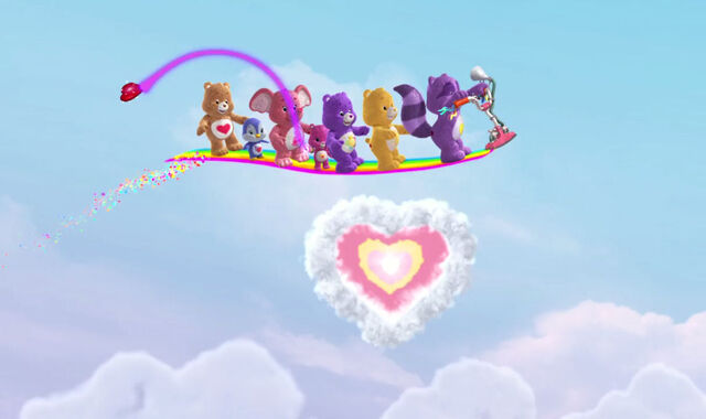 File:Care Bears and Cousins on the Rainbow a Go-Go over the Share Cloud.jpg
