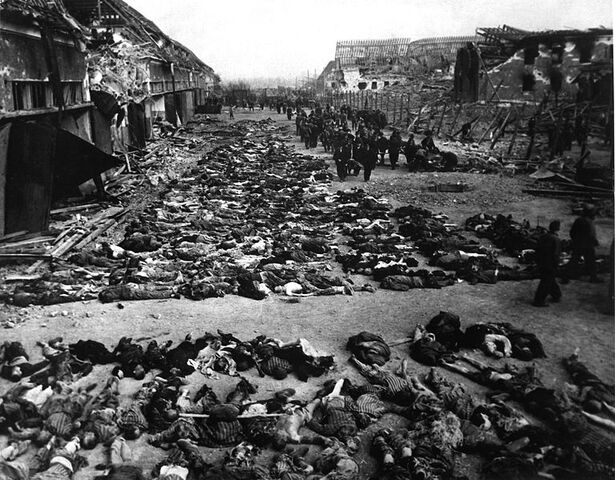 File:Rows of bodies of dead inmates fill the yard of Lager Nordhausen, a Gestapo Nazi concentration camp.jpg