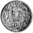 Switzerland 2 francs 1894A pattern