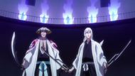 Kyoraku and Ukitake surrounded by Reigai Lieutenants & 2 Seated officers