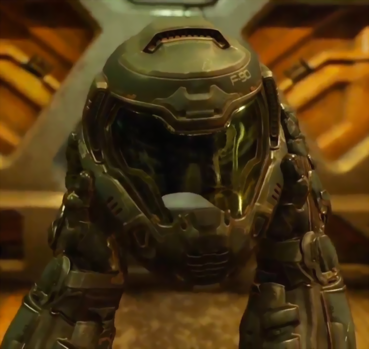 Image - Doom - Doomguy about to wear his helmet as seen in the 2016 ...