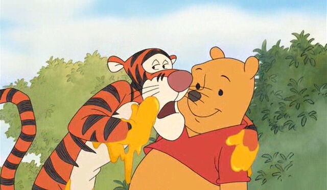 File:Tigger tells Pooh Bear he uses honey to stop the itching.jpg