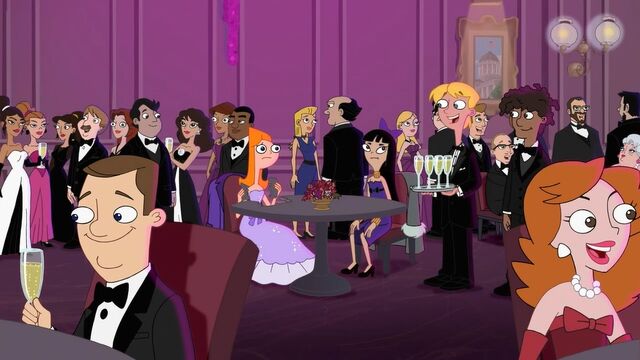 File:Jeremy walking up to Candace and Stacy with a tray of sparkling cider glasses.jpg