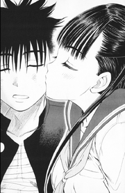 Rion kissing Akira on the cheek