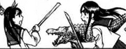 Rion and Sakuma fighting the Pristichampus