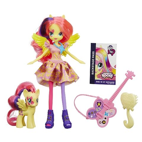 Plik:Lalka Rainbow Rocks z kucykiem - Fluttershy z instrumentem.jpg