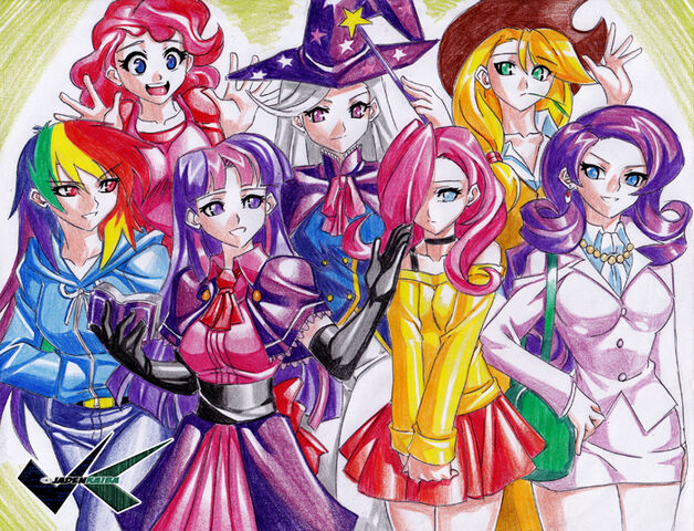 File:FANMADE The main 6 humanized in anime form.jpg