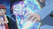 P18 Hoopa y Ash intentando cruzar el anillo.png