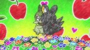 EP687 Emolga imaginándose con Axew para conseguir manzanas.jpg