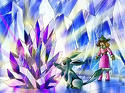 EP545 Glaceon tocando la roca mágica