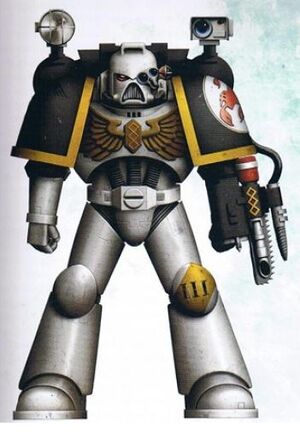 Escorpiones Rojos Apotecario Sargento Magyar Cuarta Compañia Servoarmadura Mark VII Marines Espaciales Wikihammer