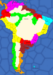 Map of South America, divided into areas