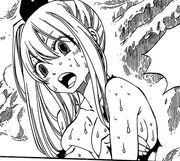 Lucy surprise par l'intrusion de Natsu au Doms Frau
