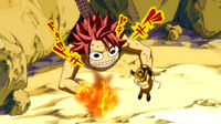 Natsu's face when he want to put Lucy into fire