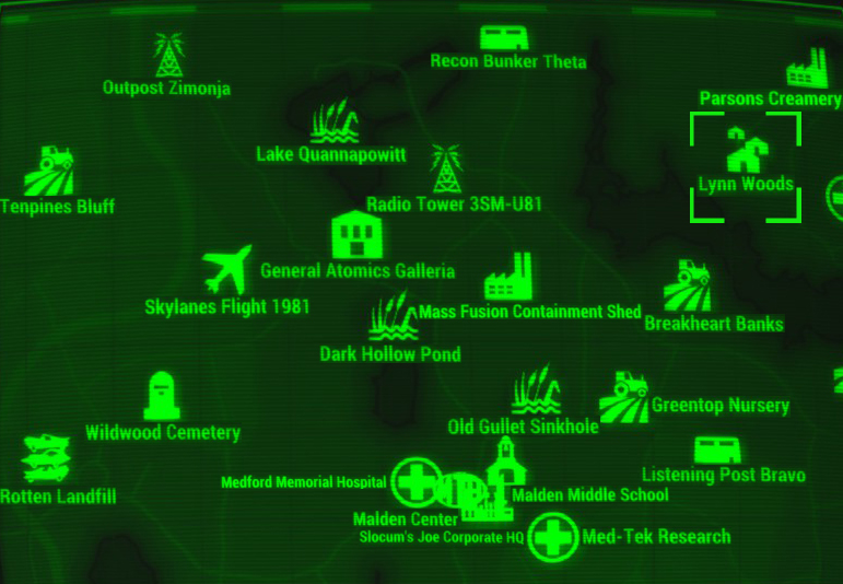 Image - FO4 map Lynn Woods.jpg  Fallout Wiki  Fandom powered by Wikia