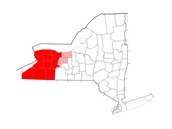 Western New York counties highlighted in red