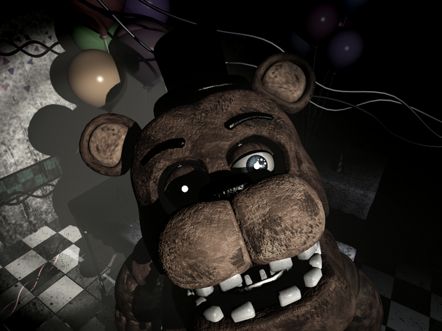 Archivo:Old Freddy posicionado en frente de la cámara en Party Room 3.png