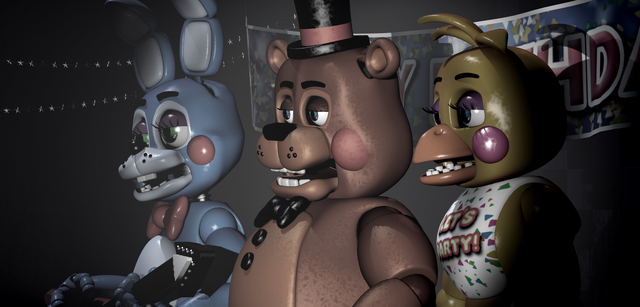 File:3NewAnimatronicsOnStage.png